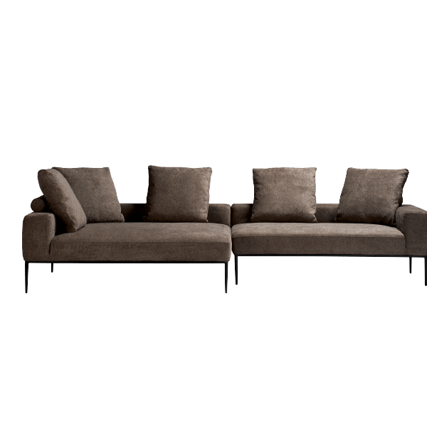 [kontinent] スクエアカウチ（向って左）・2P片肘ソファ（向って右）　※ボルスター付クッションS×5set